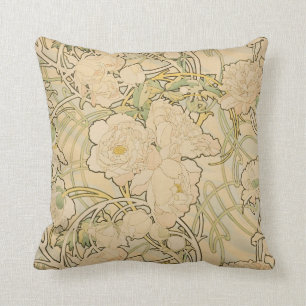 Almofada Alphonse Mucha Peonies Peony Rosa Fawn 1897