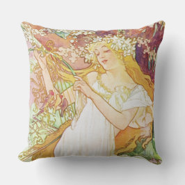 Almofada Alphonse Mucha Primavera Floral Vintage Art Nouvea