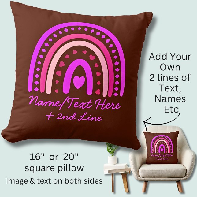 Almofada Alterar Texto Adicionar Nome Boho Arco-Íris Coraçã (Criador carregado)