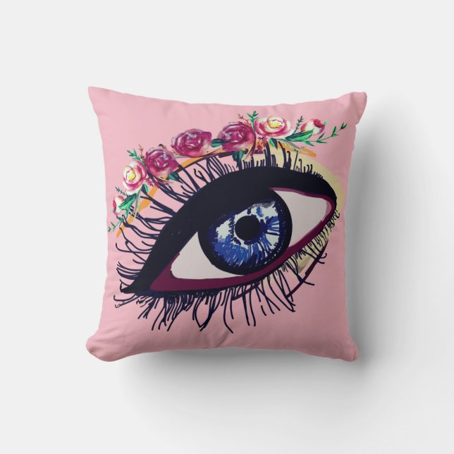 Almofada Altura de Verão Personalizada de Olhos Azuis e Flo (Frente)