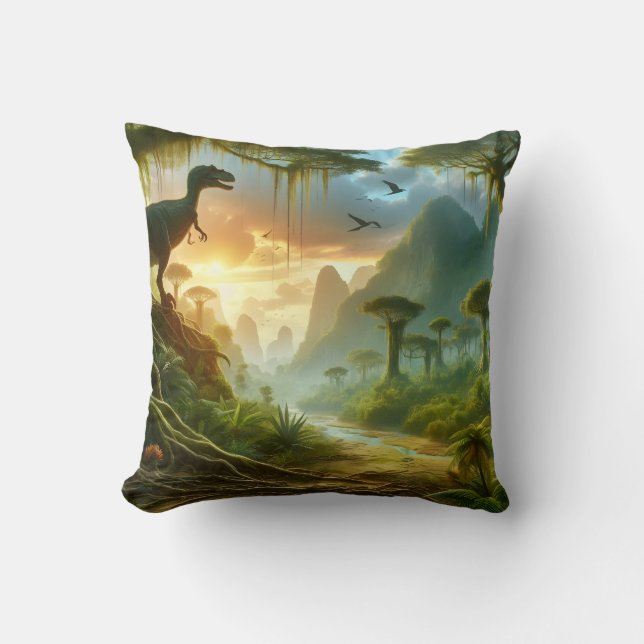 Almofada Alvorada dos Dinossauros: Um Paraíso Mesozoico (Frente)