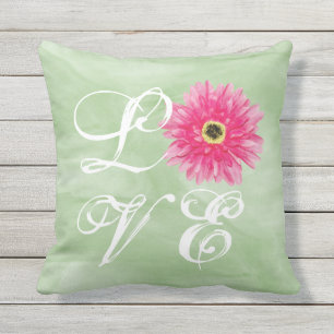 Almofada AMA Typografia Rosa Gerbera Daisy Flower em Verde
