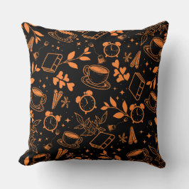 Almofada amante do café padrão laranja rústico da safra mod