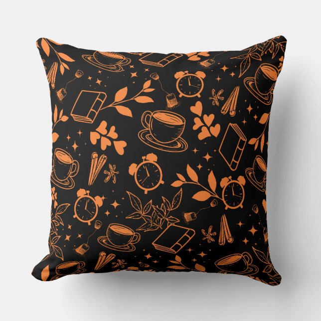 Almofada amante do café padrão laranja rústico da safra mod (Frente)