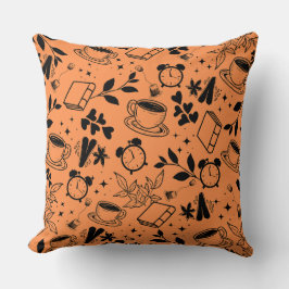 Almofada amante do café padrão laranja rústico da safra mod