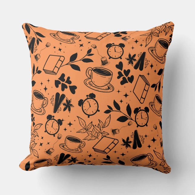 Almofada amante do café padrão laranja rústico da safra mod (Frente)