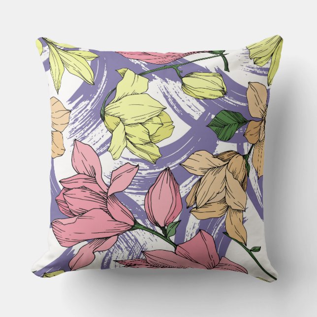 Almofada Amante roxo Magnolia Flores selvagens botânica fof (Frente)
