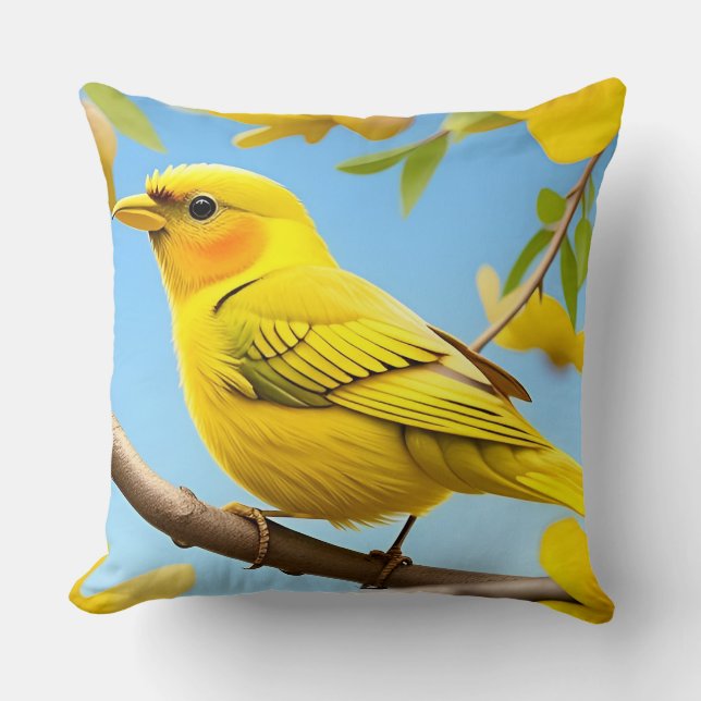 🌞 Almofada Amarela de Arremesso Bird Acento Brilh (Frente)
