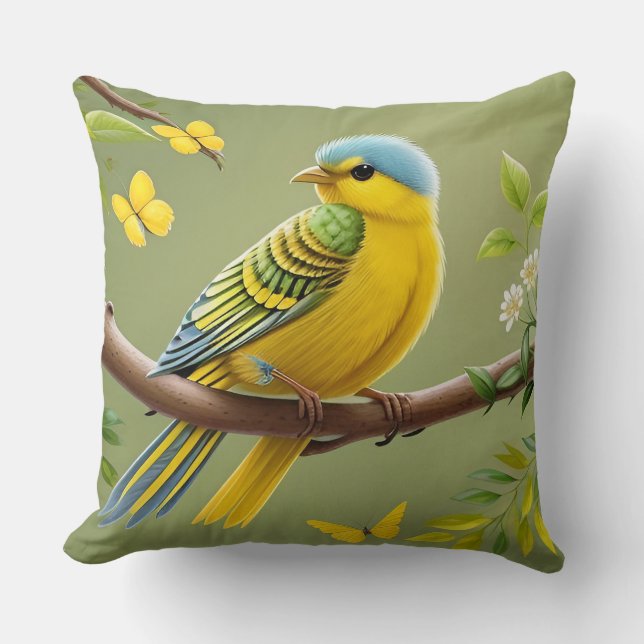 🐦 Almofada Amarela de Arremesso de Pássaro Decora (Frente)