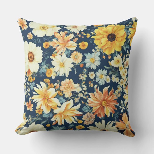 Almofada Amarelo-alaranjado e flores brancas deliciosas (Frente)