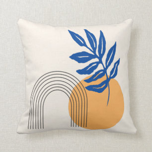 Almofada Amarelo Azul Abstrato, Ilustração Botânica Moderna