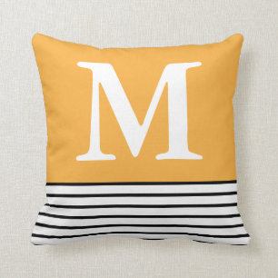 Almofada Amarelo Com Faixa B/W Monograma Personalizado