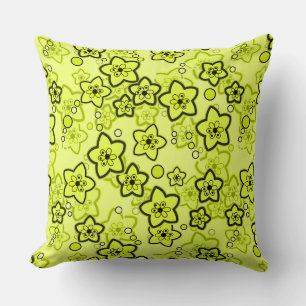 Almofada Amarelo com padrão floral neon brilhante preto