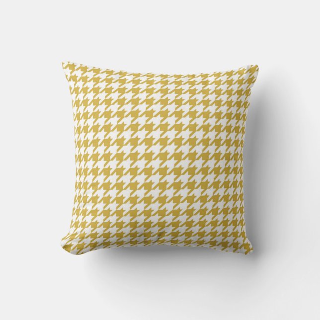 Almofada Amarelo da mostarda do teste padrão de Houndstooth (Frente)