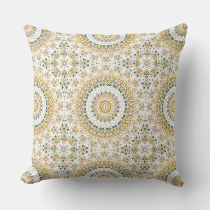 Almofada Amarelo da mostarda e design da mandala da cerceta