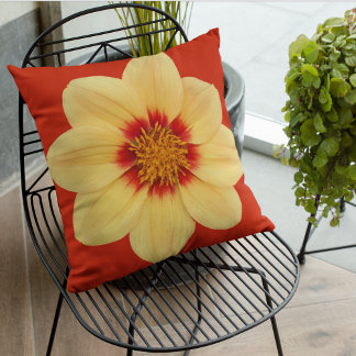 Almofada Amarelo Dahlia na Floral Vermelha