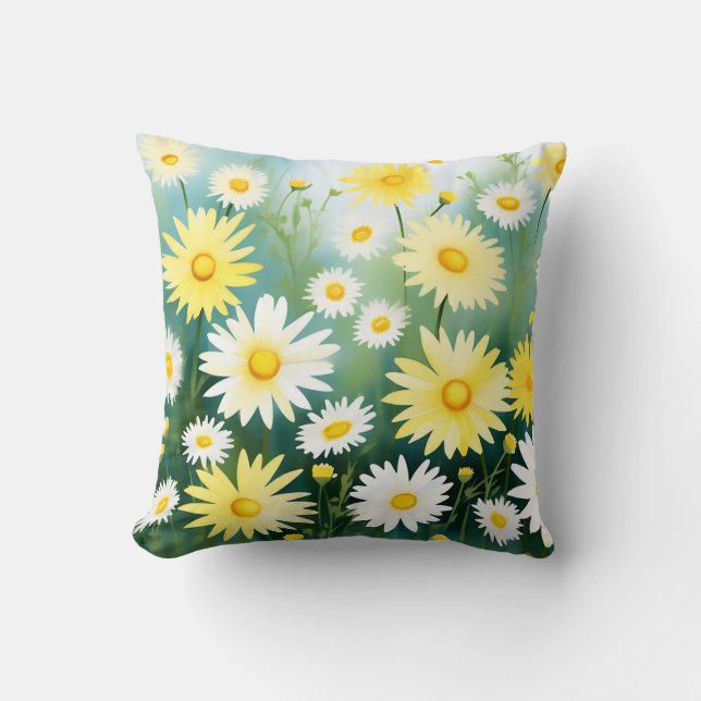 Almofada Amarelo Daisies Meadow Watercolor (Frente)