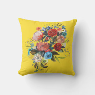 Almofada Amarelo de Buquê de Aquarela doce personalizável