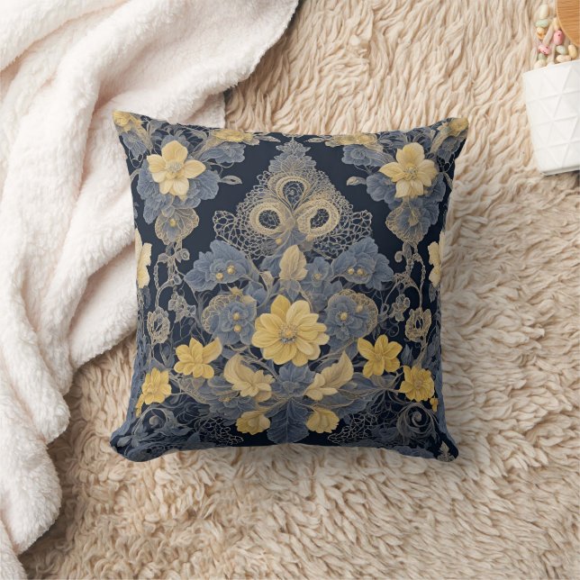 Almofada Amarelo e Azul Elegante Floral Elegante (Cobertor)