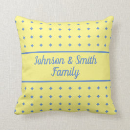 Almofada amarelo e azul, padrão bonito, seu próprio nome