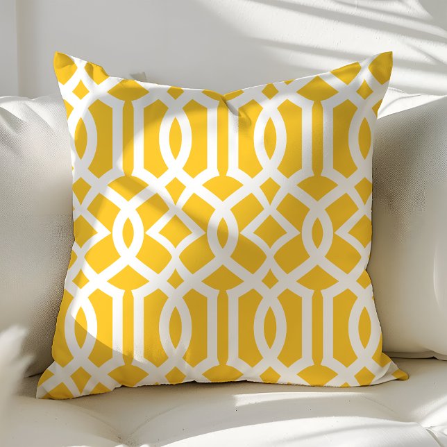 Almofada Amarelo e Branco na Moda com Padrão de Treliça Mar (Criador carregado)