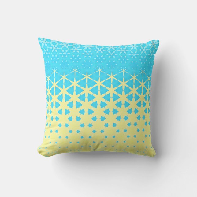 Almofada Amarelo e Estrelas Geométricas Azul Céu e Floco de (Frente)