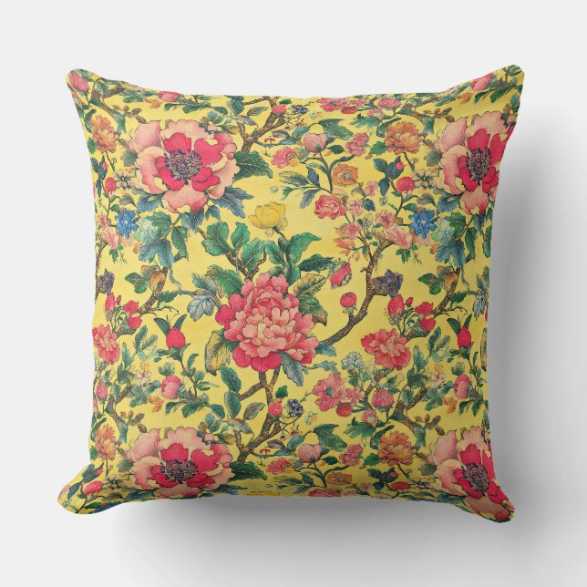 Almofada Amarelo e Rosa Floral Chinoiserie (Frente)