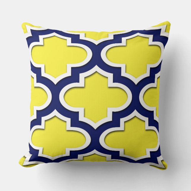 Almofada Amarelo, Marinho Azul, Whg Quatrefoil Marroquino # (Frente)
