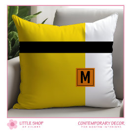 Almofada Amarelo Moderno Bloco de Cor Preto Monograma