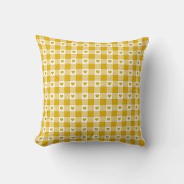 Almofada Amarelo Mostarda Coração Xadrez Gingham Cor Retro