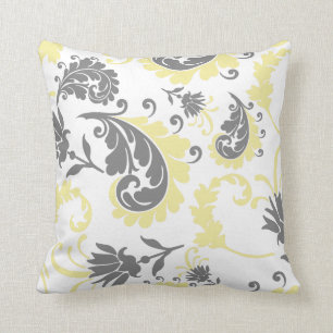 Almofada Amarelo & travesseiro floral cinzento 16x16 do