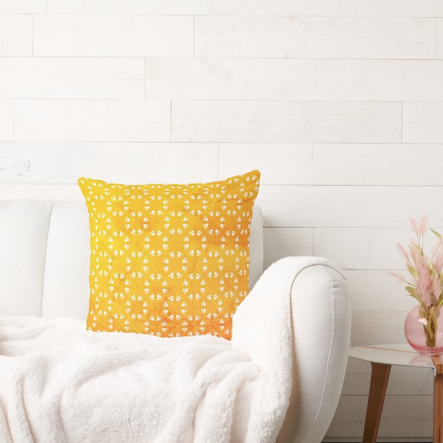 Almofada Amarelo Vintage Laranja Estrelas em Círculo (Sofá)