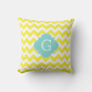 Almofada Amarelo Zig Zag Chevron em Branco Monograma Quatre