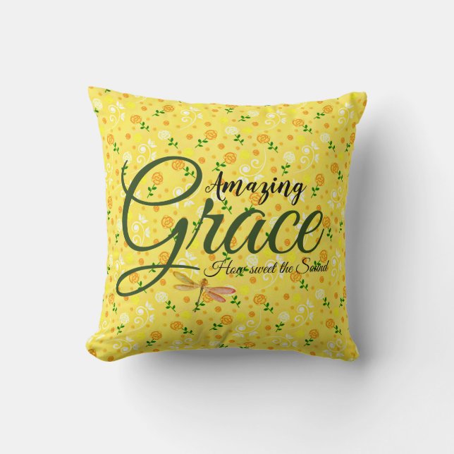 Almofada Amazing Grace floral amarelo de primavera (Frente)