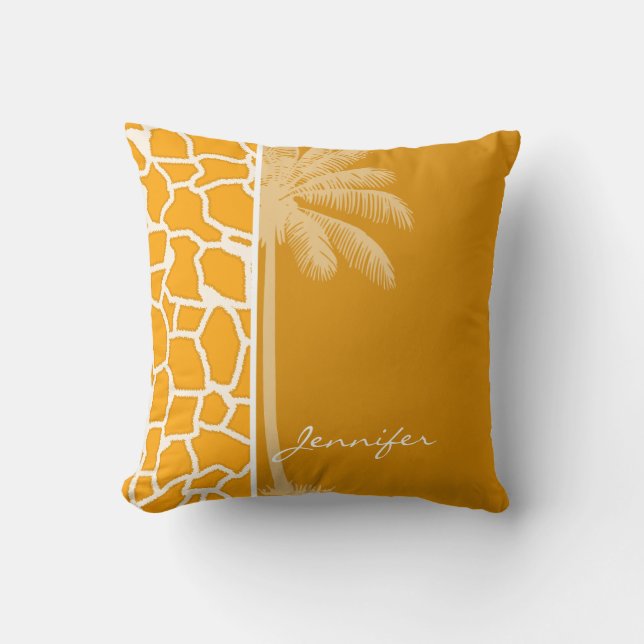 Almofada Amber Orange Giraffe Animal Print; Palm (Frente)