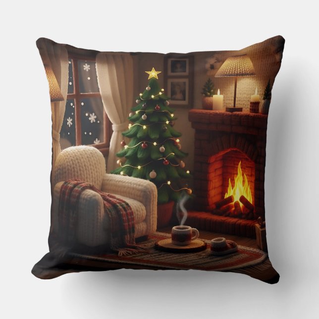 Almofada Ambiente de Natal aconchegante, em estilo tricô (Frente)