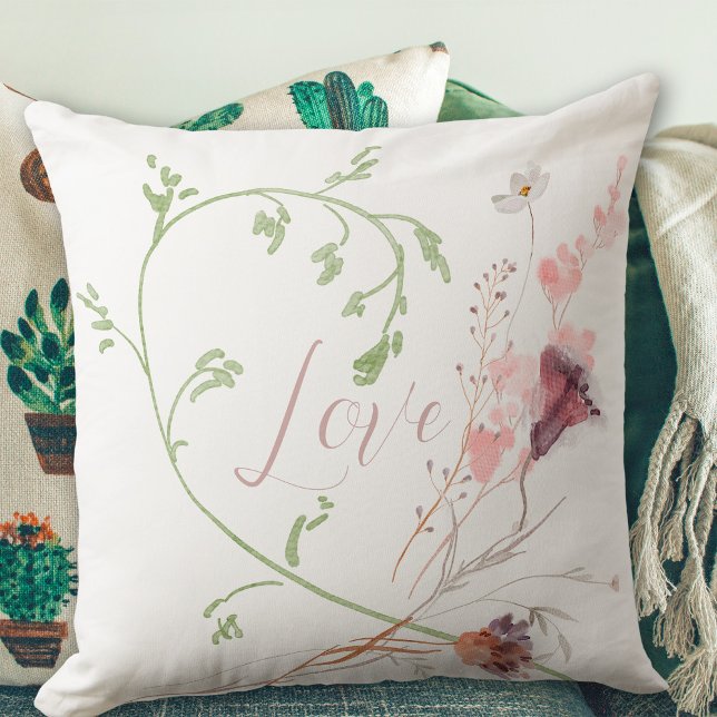 Almofada Ame Flores Macias Românticas em Aquarela  (Love Soft Watercolor Flowers Romantic Throw Pillow ©Susanne Sachers - Sunny Mind Design)