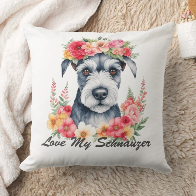 Almofada Ame Meu Schnauzer Flores PRYPW (Cobertor)