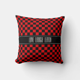 Almofada Ame Ria Aprenda em Xadrez Preto e Vermelho
