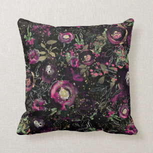Almofada Ameixa Berry Escuro Floral Moderno Brilhante