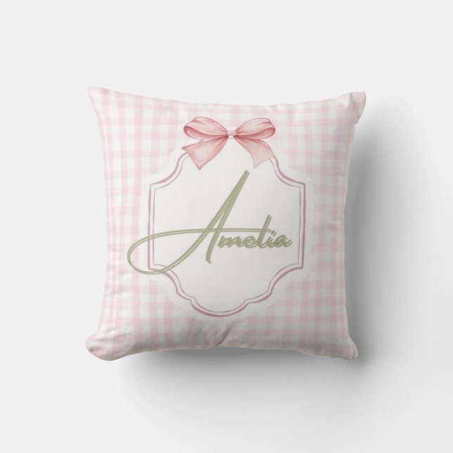 Almofada Amelia Personalizada de Arco Rosa & Gingham Impres (Frente)