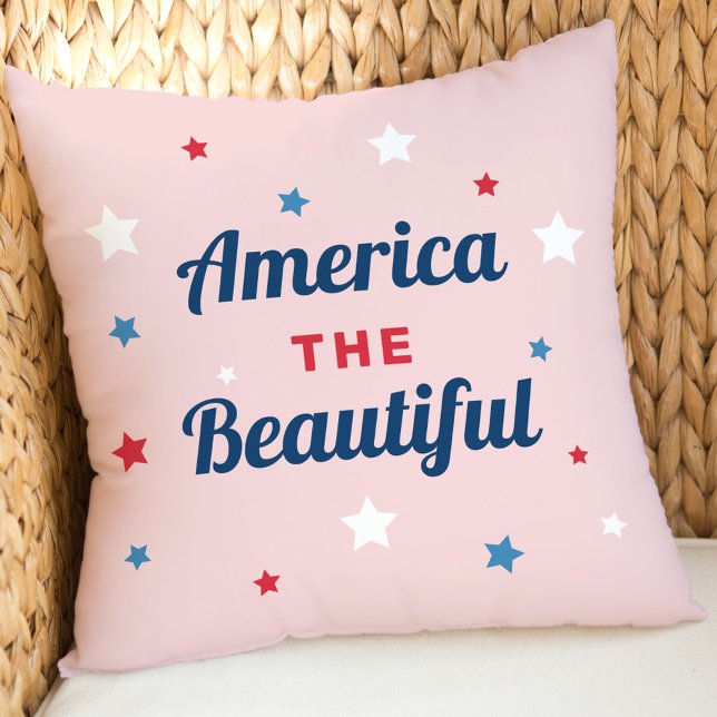 Almofada América a Bela Estrela Rosa Patriótica (Criador carregado)