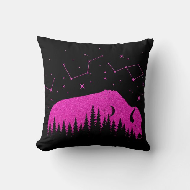 Almofada American Bison Fuchsia Estrelas Rosa Galáxias Lua (Frente)