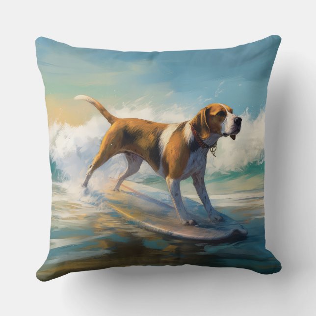 Almofada American Engligh Foxhound Beach Surfing Painting (Verso)