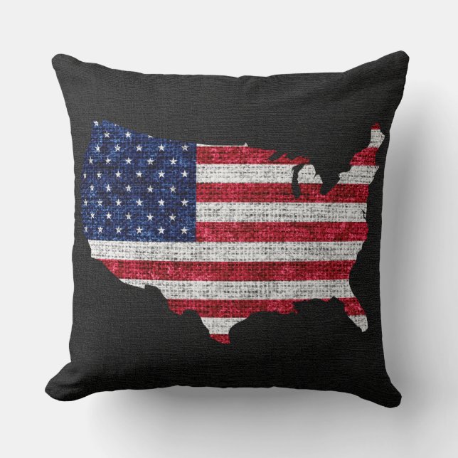 Almofada American Flag e Map Burlap Linen Rustic Jute (Frente)