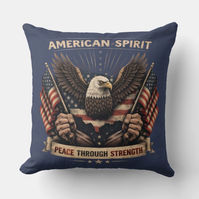 Almofada American Spirit Eagle Patriotic USA Flag Peace Thr (Frente)