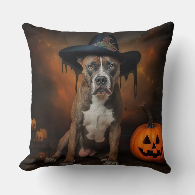 Almofada American Staffordshire Pumpkins Halloween Scary (Frente)