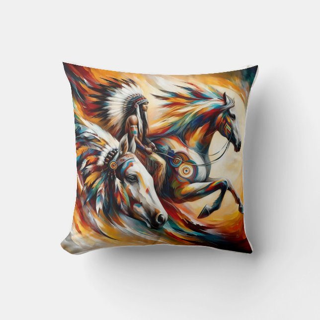 Almofada  amerindian oil paint colorful (Frente)