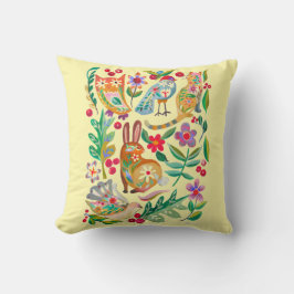 Almofada Amigos Animais Florais da Arte Popular Amarelo Pál