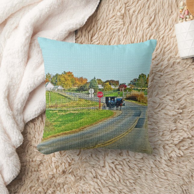 ALMOFADA "AMISH BUGGY IN PEACEFUL COUNTRYSIDE" (Cobertor)